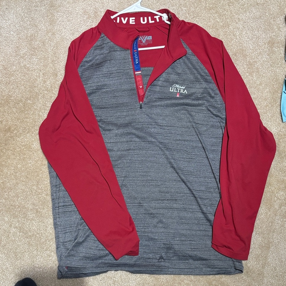 Michelob Ultra Red and Gray Long 1/4zip Sleeve Pullover